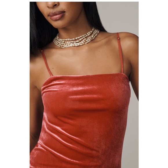 Anthropologie Strapless Velvet Dress in Warm Rust - Picture 3 of 4